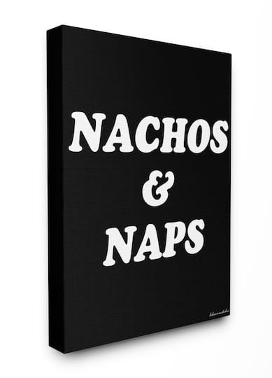 Stupell Industries lulusimonSTUDIO Nachos & Naps Script Typography Canvas Wall Art